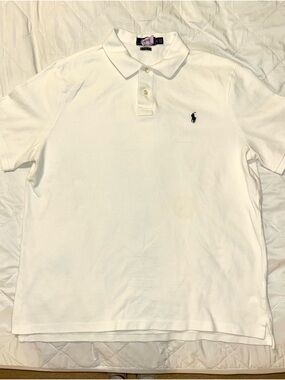 Ralph Lauren White Polo Shirt with Navy Pony Embroidery